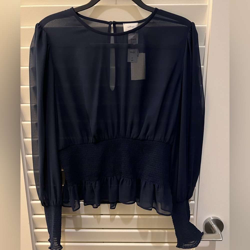 Aritzia Wilfred “Ballad” sheer smocked top